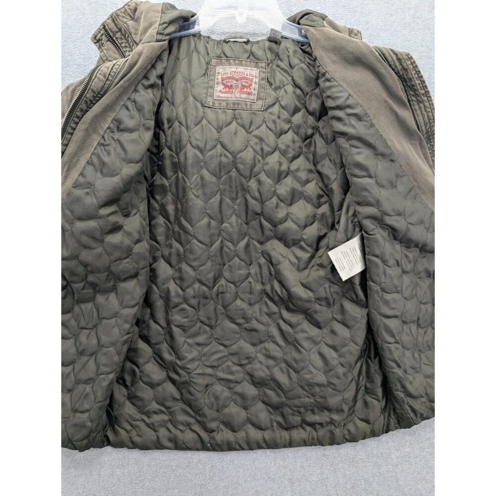 Levis Jacket Mens Large Green Hooded Quilted Canvas Parka Zip Pockets Lined - Picture 9 of 13